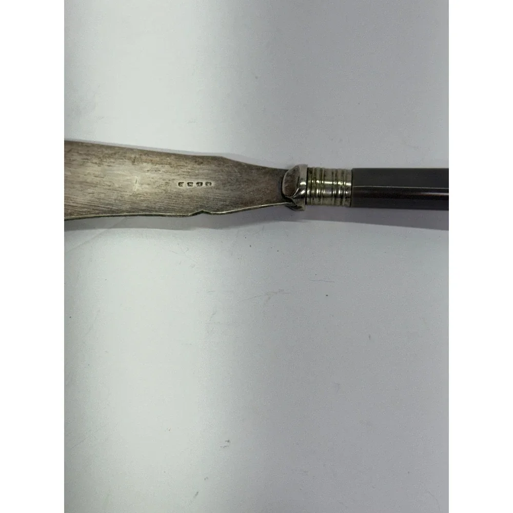 Vintage EPNS Silver Plate Butter Knife Engraved Floral Scroll Dark Handle